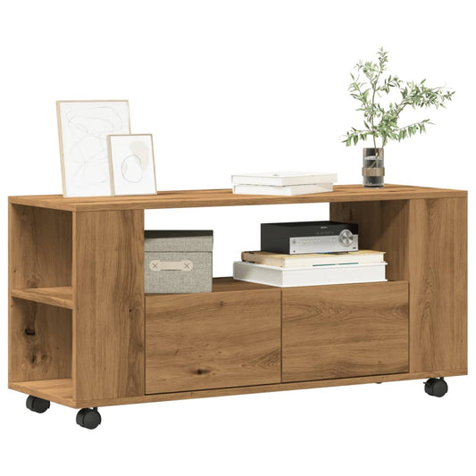 TV Cabinet with Wheels Artisan Oak 102x34.5x43 cm Engineered Wood