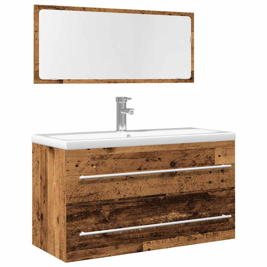 Rustic Old Wood 2-Piece Bathroom Furniture Set - Engineered Wood