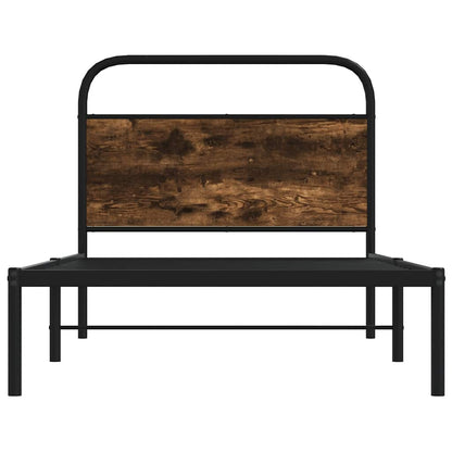 Single Smoked Oak Bed Frame 90x190 cm - Engineered Wood