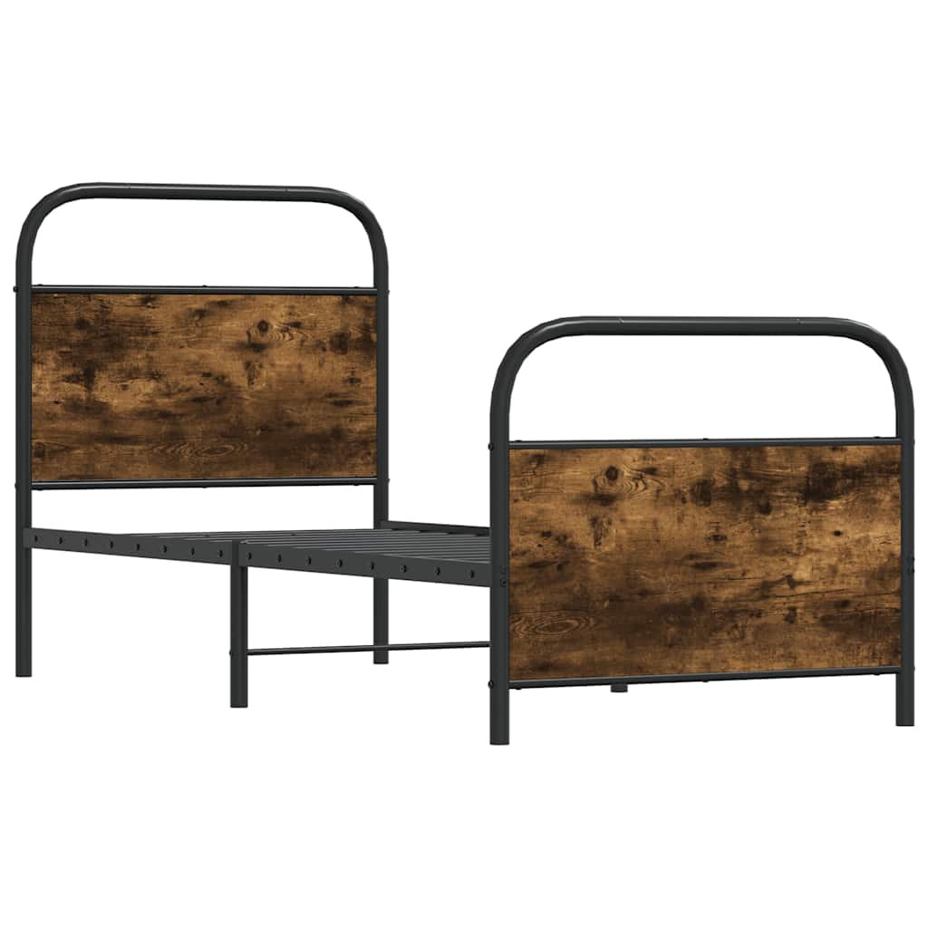 Small Single Bed Frame 75x190 cm, Smoked Oak, No Mattress Included