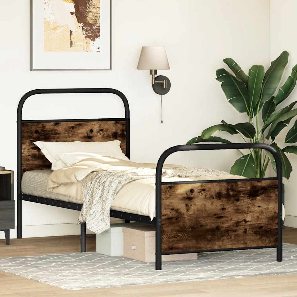 Small Single Bed Frame 75x190 cm, Smoked Oak, No Mattress Included