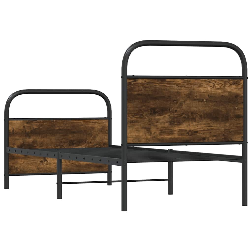 Small Single Bed Frame 75x190 cm, Smoked Oak, No Mattress Included
