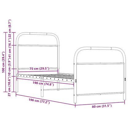 Small Single Bed Frame 75x190 cm, Smoked Oak, No Mattress Included