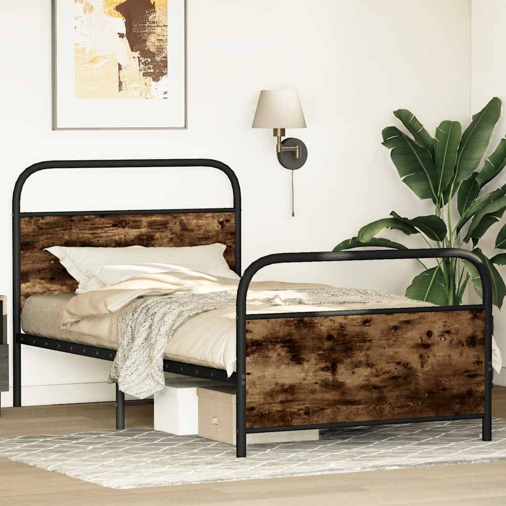 Single Bed Frame 90x190 cm Smoked Oak Engineered Wood