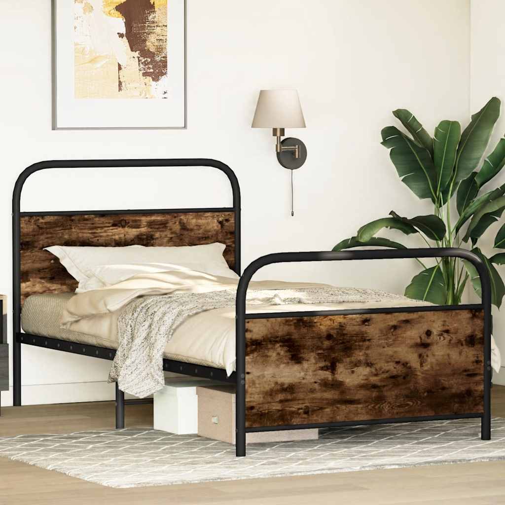 Smoked Oak Engineered Wood Bed Frame 100x200 cm (No Mattress)
