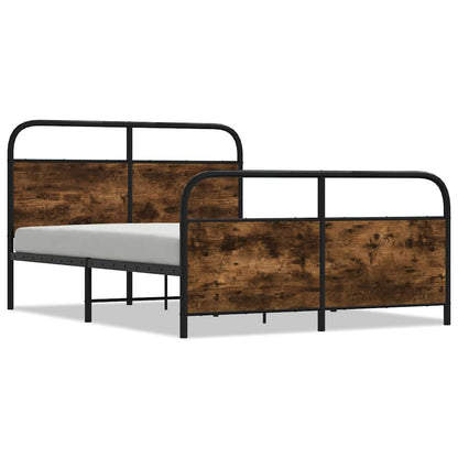 Small Double Bed Frame, 120x190 cm, Smoked Oak Finish, No Mattress