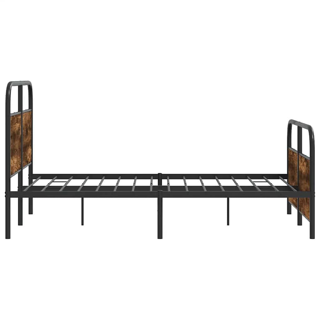 Small Double Bed Frame, 120x190 cm, Smoked Oak Finish, No Mattress