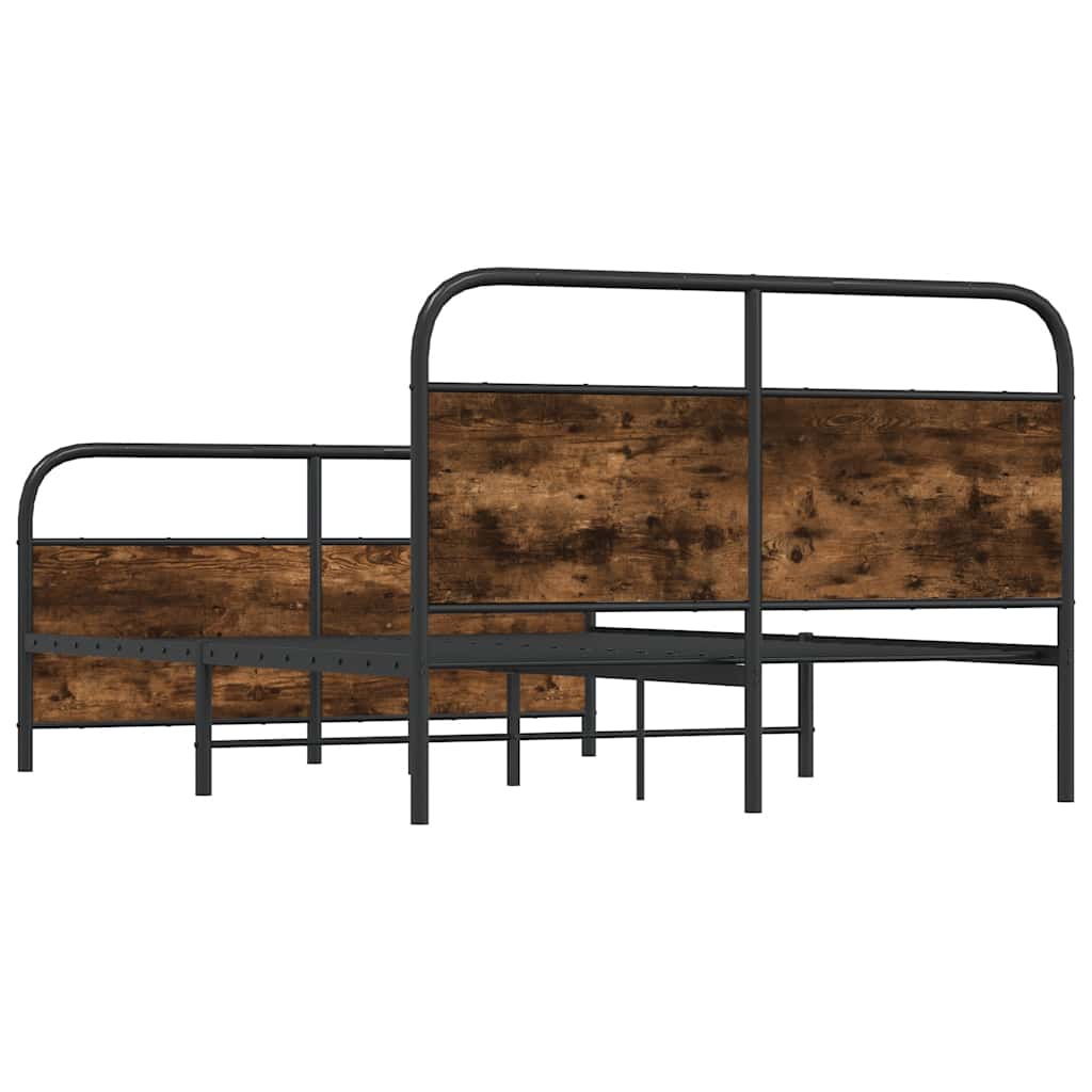 Small Double Bed Frame, 120x190 cm, Smoked Oak Finish, No Mattress