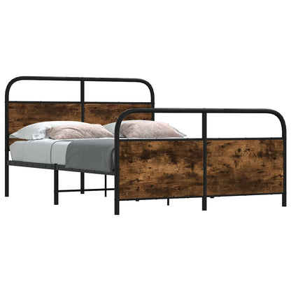 Small Double Bed Frame, 120x190 cm, Smoked Oak Finish, No Mattress