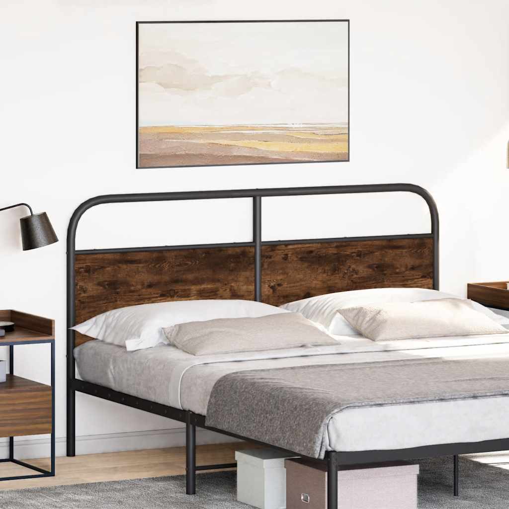 Smoked Oak Headboard 160cm - Steel & Engineered Wood Design