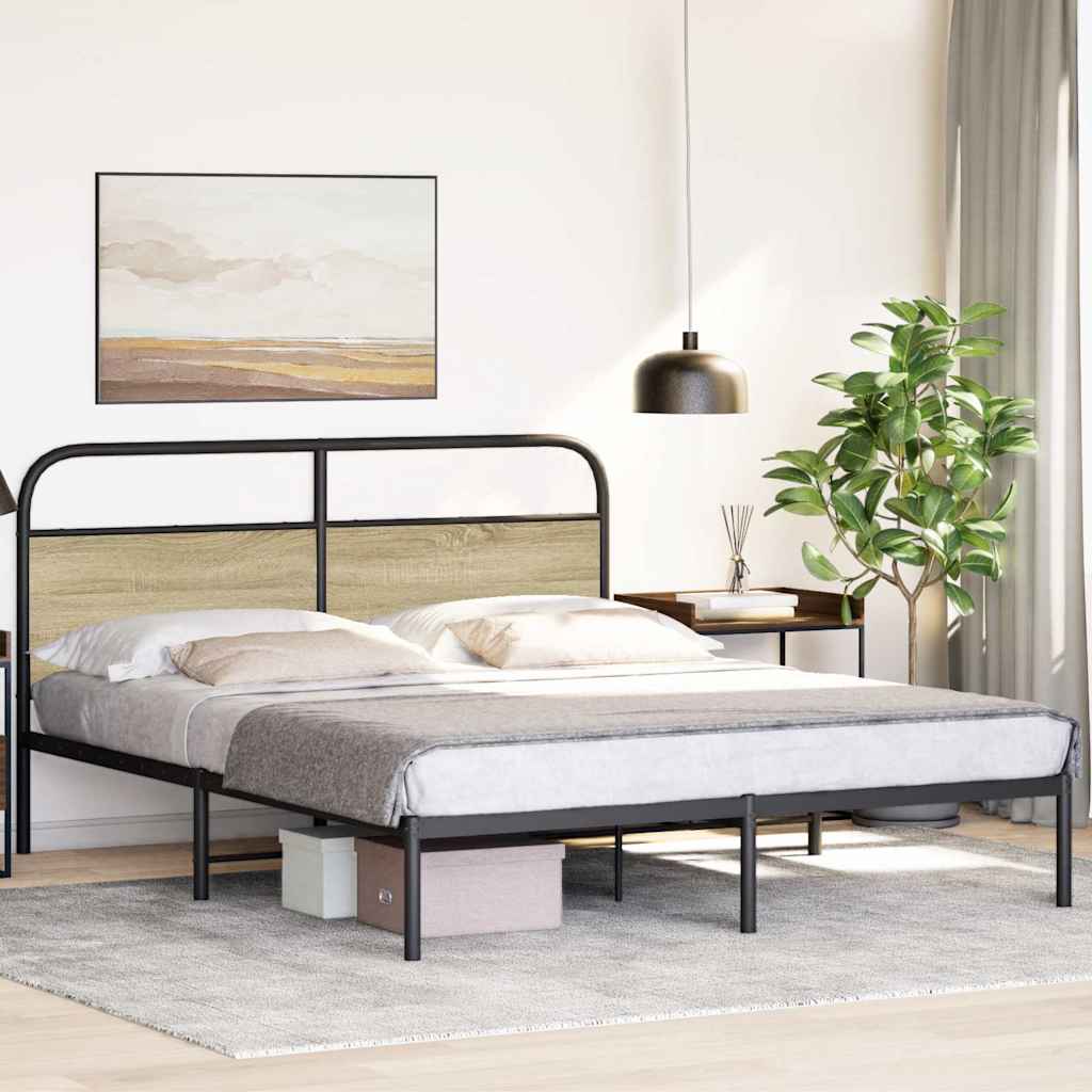 King Size Bed Frame, 150x200 cm, Sonoma Oak Engineered Wood