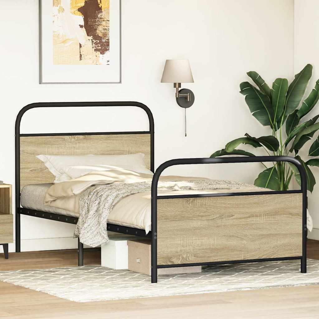 Sonoma Oak Bed Frame 90x200 cm - Engineered Wood, No Mattress
