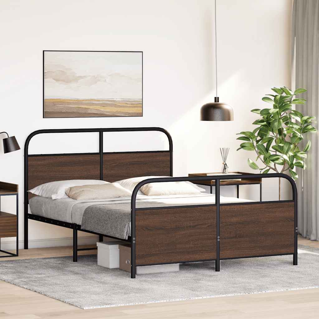 Small Double Bed Frame 120x190 cm, Brown Oak Wood Finish