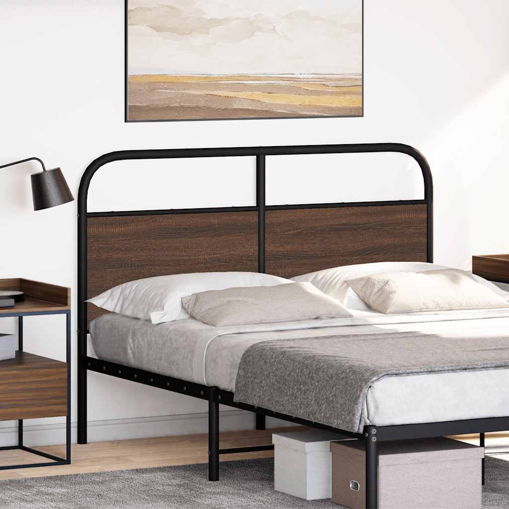 Brown Oak & Steel Headboard - 120 cm, Durable Engineered Wood