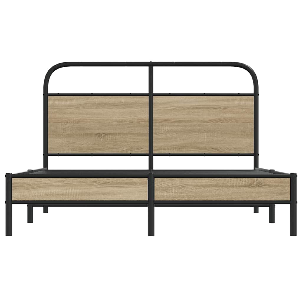 Smoked Oak Bed Frame 135x190 cm - Engineered Wood Elegance
