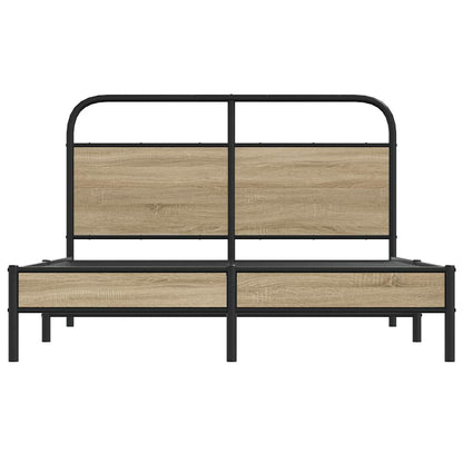 Smoked Oak Bed Frame 135x190 cm - Engineered Wood Elegance