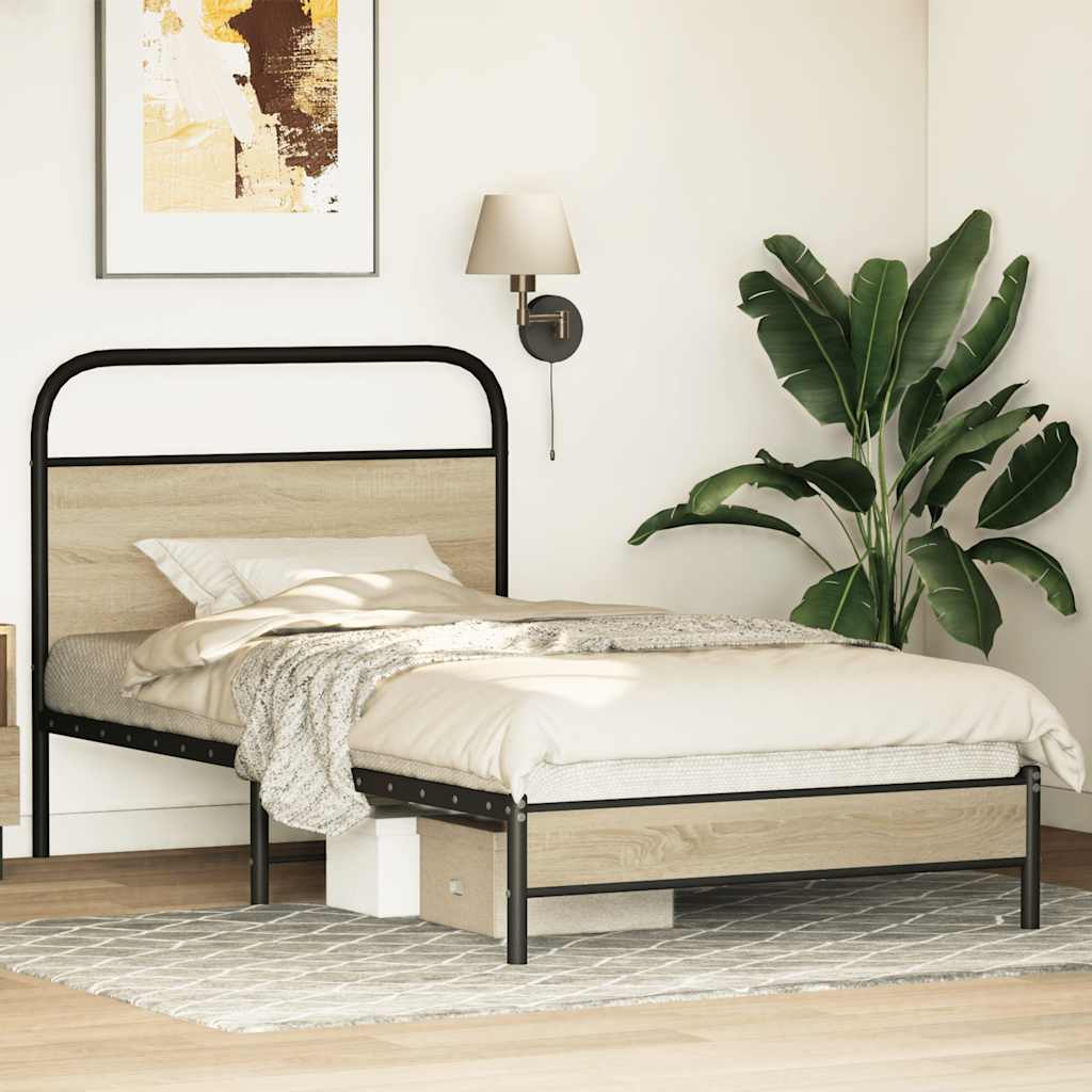 Sonoma Oak Bed Frame 100x190 cm - Engineered Wood, No Mattress