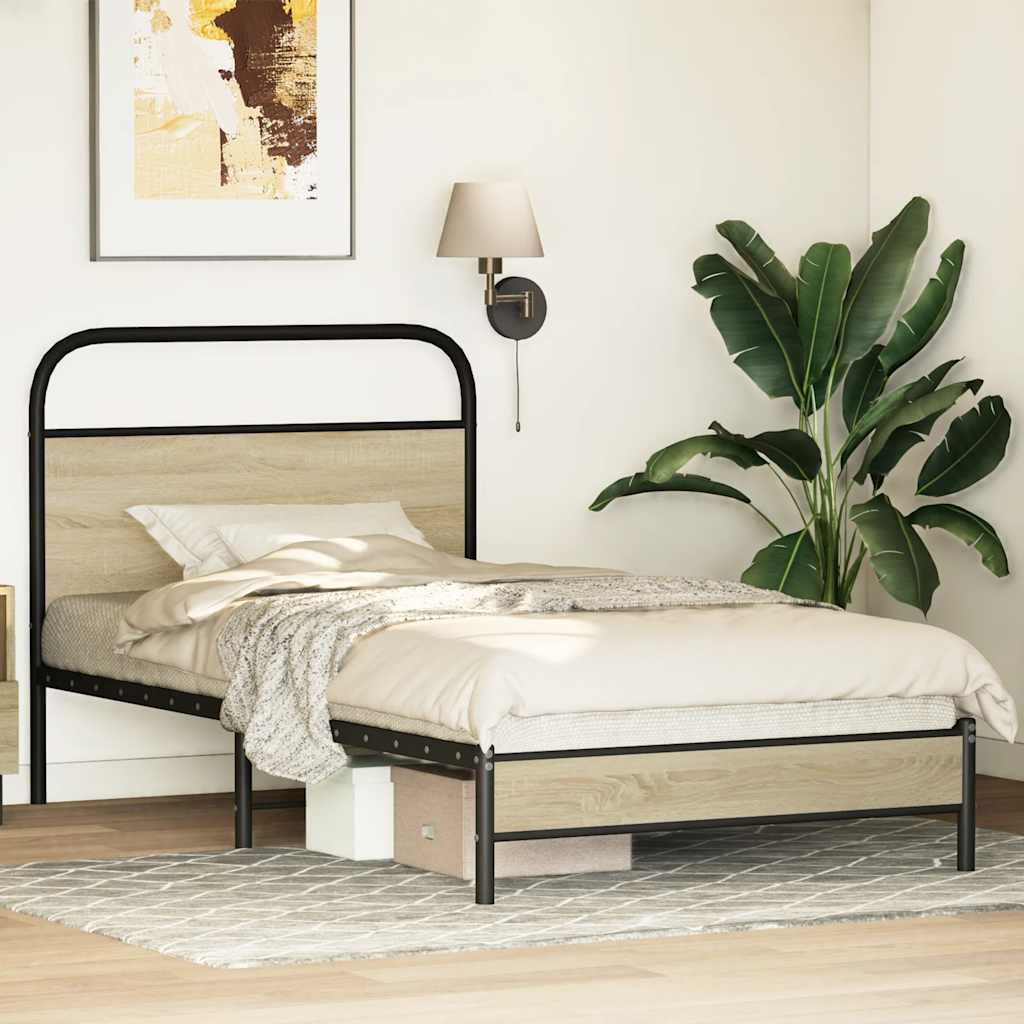 Sonoma Oak Bed Frame 107x203 cm - Engineered Wood, No Mattress