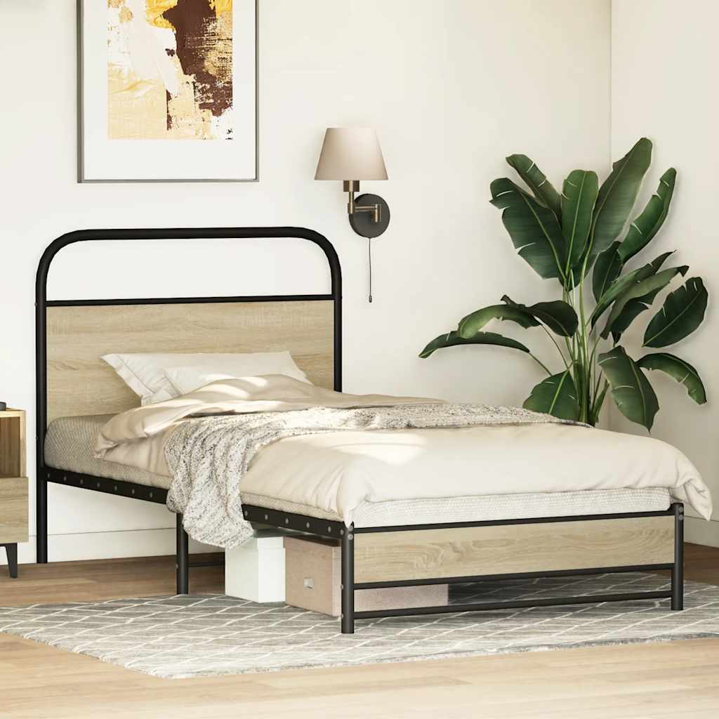 Sonoma Oak Bed Frame 90x200 cm - Engineered Wood, No Mattress