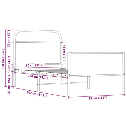 Sonoma Oak Bed Frame 80x200 cm - Engineered Wood, No Mattress