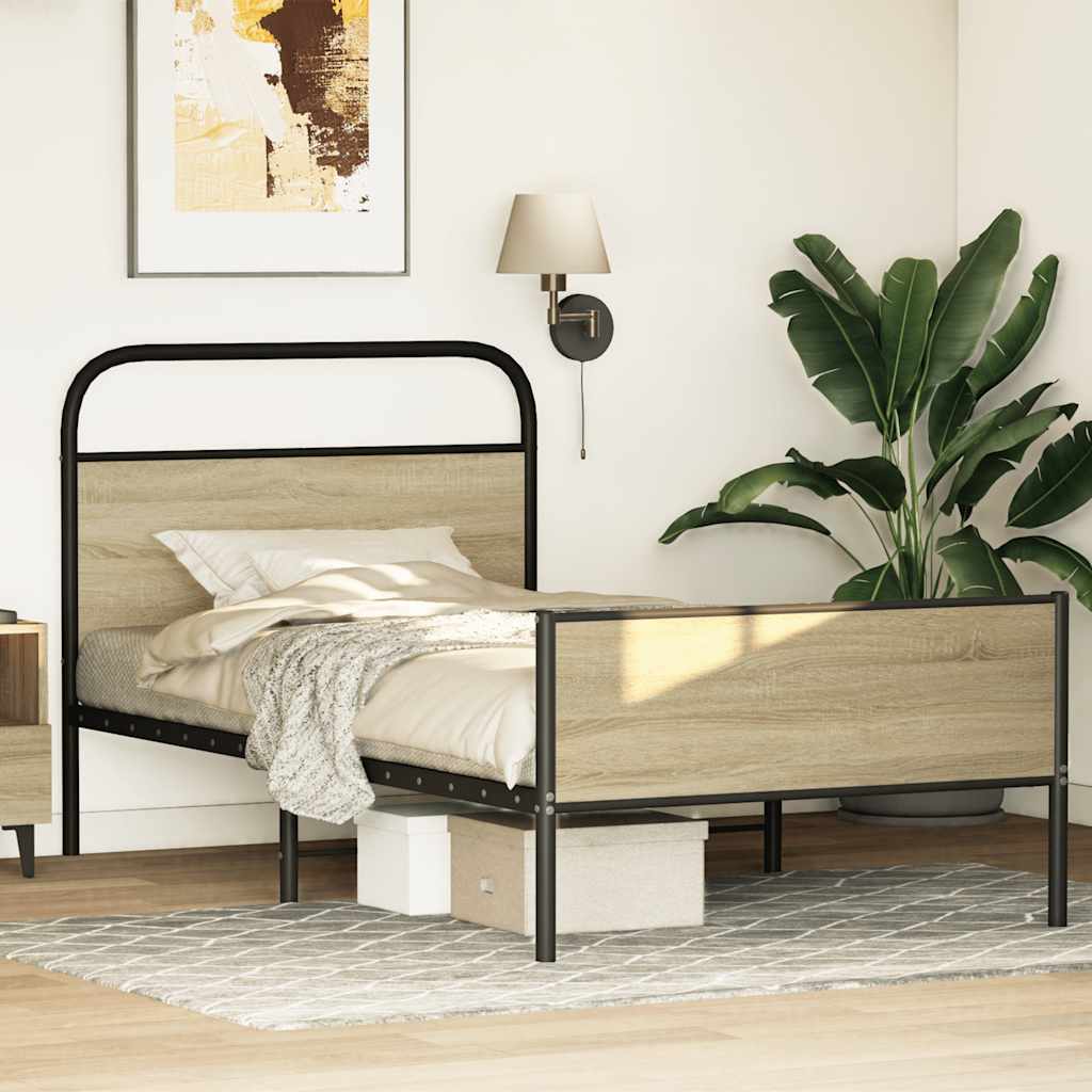 Sonoma Oak Bed Frame 100x190 cm - Engineered Wood, No Mattress