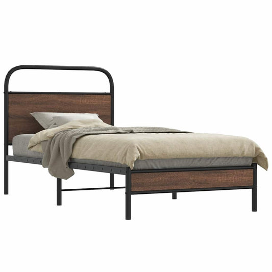 Bed Frame without Mattress 100x190 cm Brown Oak Engineered Wood