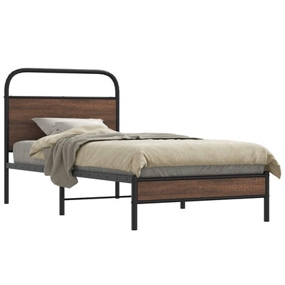 Brown Oak Engineered Wood Bed Frame 107x203 cm (No Mattress)