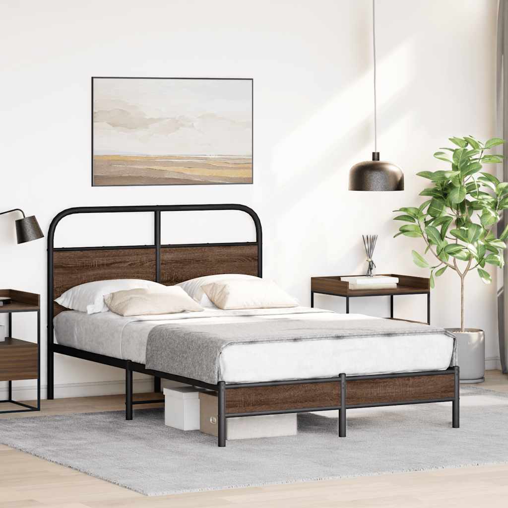 Brown Oak Engineered Wood Bed Frame 120x200 cm (No Mattress)