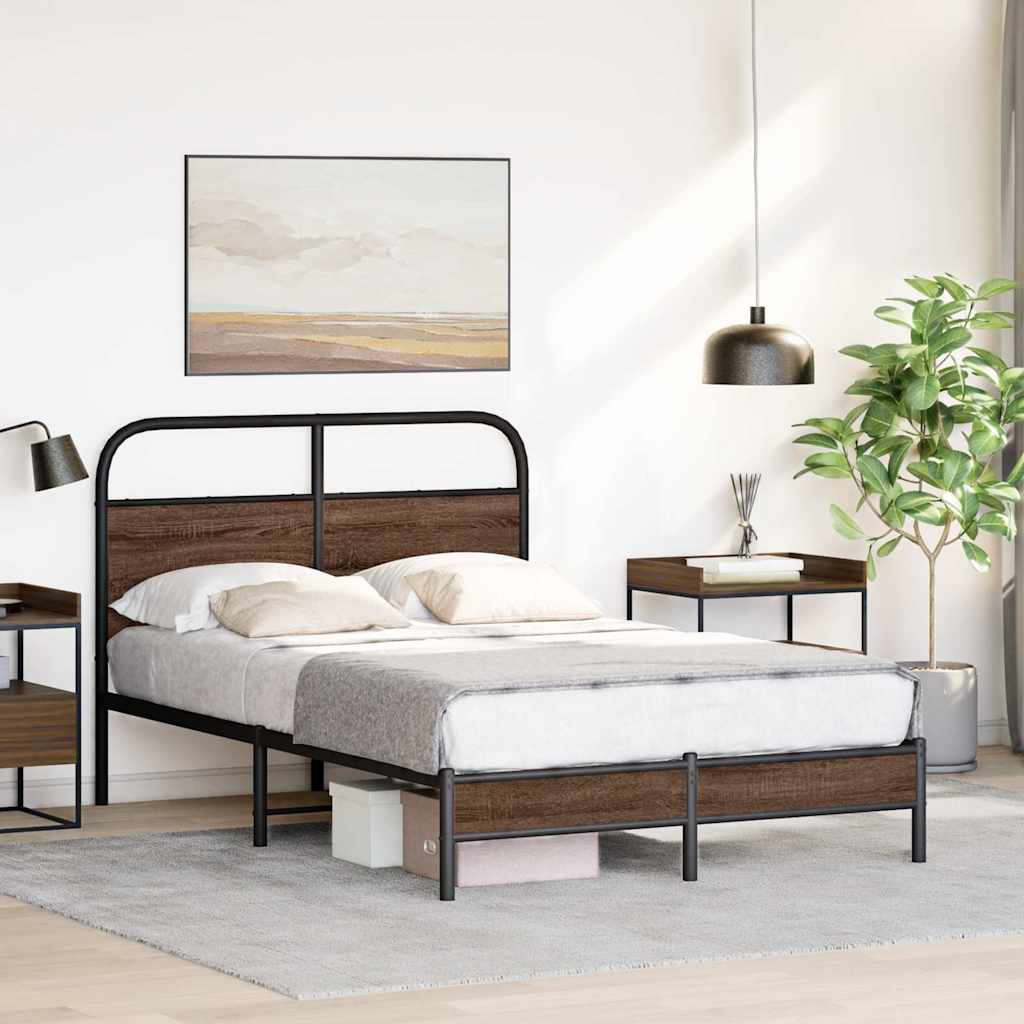 Bed Frame without Mattress 140x190 cm Brown Oak Engineered Wood