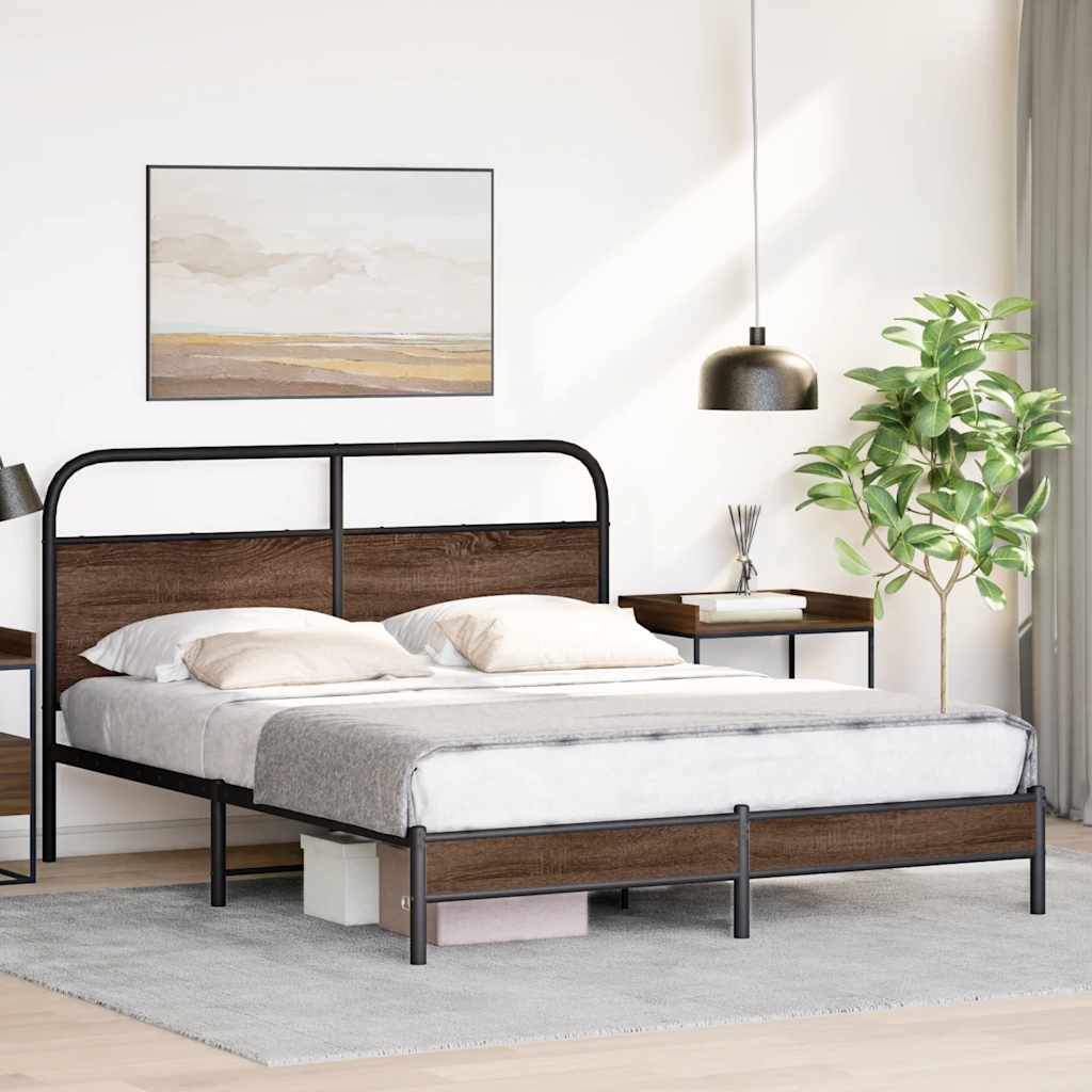 Brown Oak Engineered Wood Bed Frame 160x200 cm - No Mattress Included