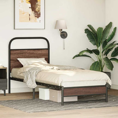 Brown Oak Bed Frame 75x190 cm - Engineered Wood, No Mattress