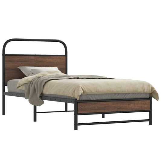 Brown Oak 90x190 cm Bed Frame - Engineered Wood Elegance