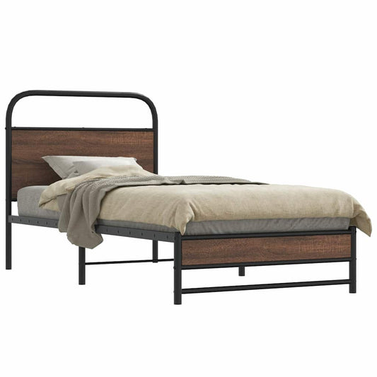Brown Oak Bed Frame 100x200 cm - Engineered Wood (No Mattress)