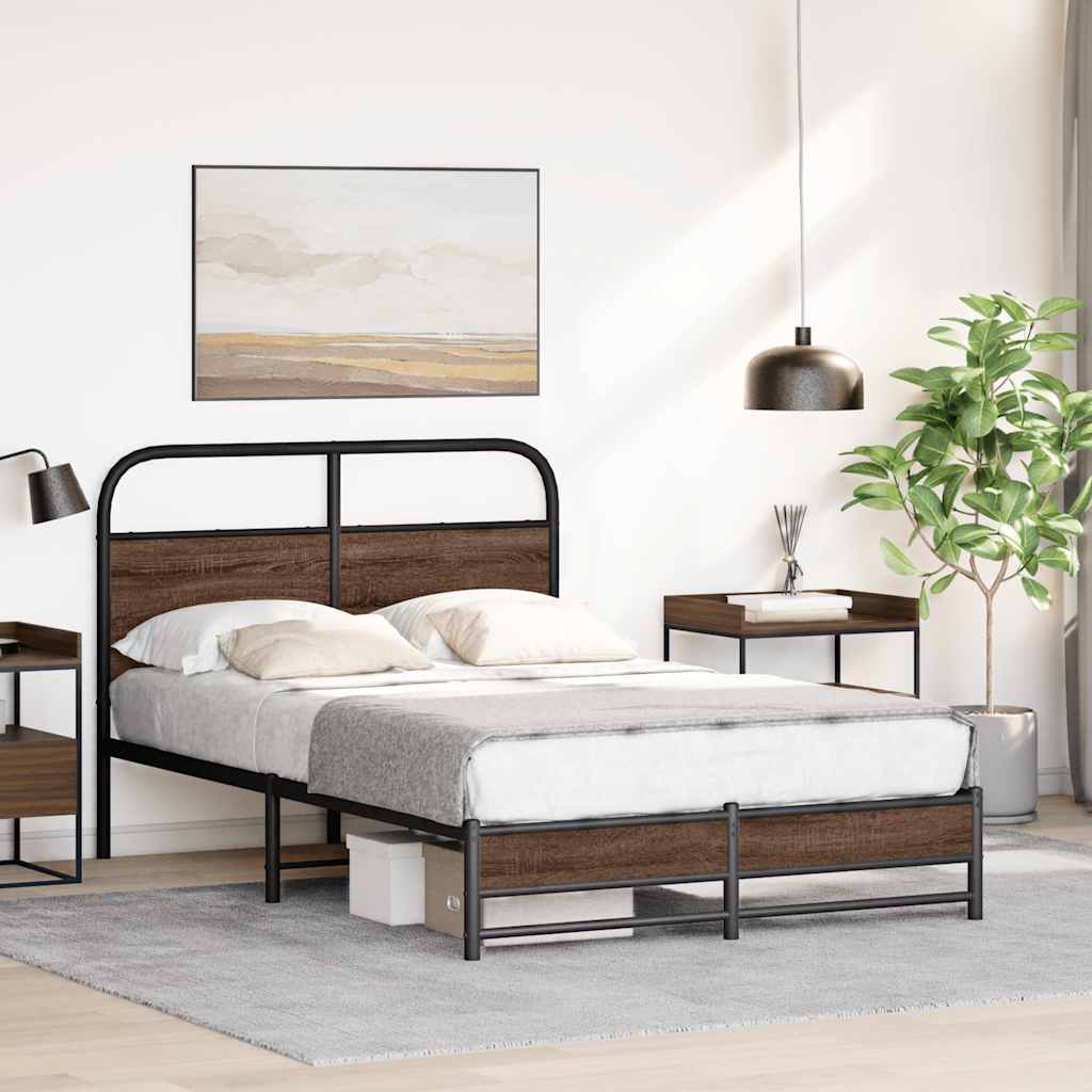 Brown Oak Engineered Wood Bed Frame 120x200 cm Without Mattress