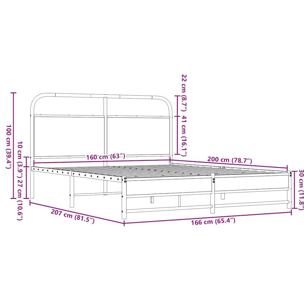 Brown Oak Engineered Wood Bed Frame 150x200 cm - No Mattress