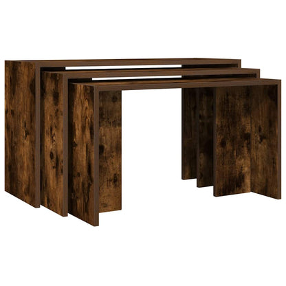Smoked Oak Nesting Tables Set of 3 - Engineered Wood Elegance