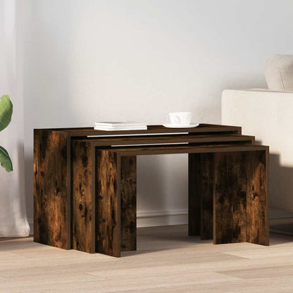 Smoked Oak Nesting Tables Set of 3 - Engineered Wood Elegance