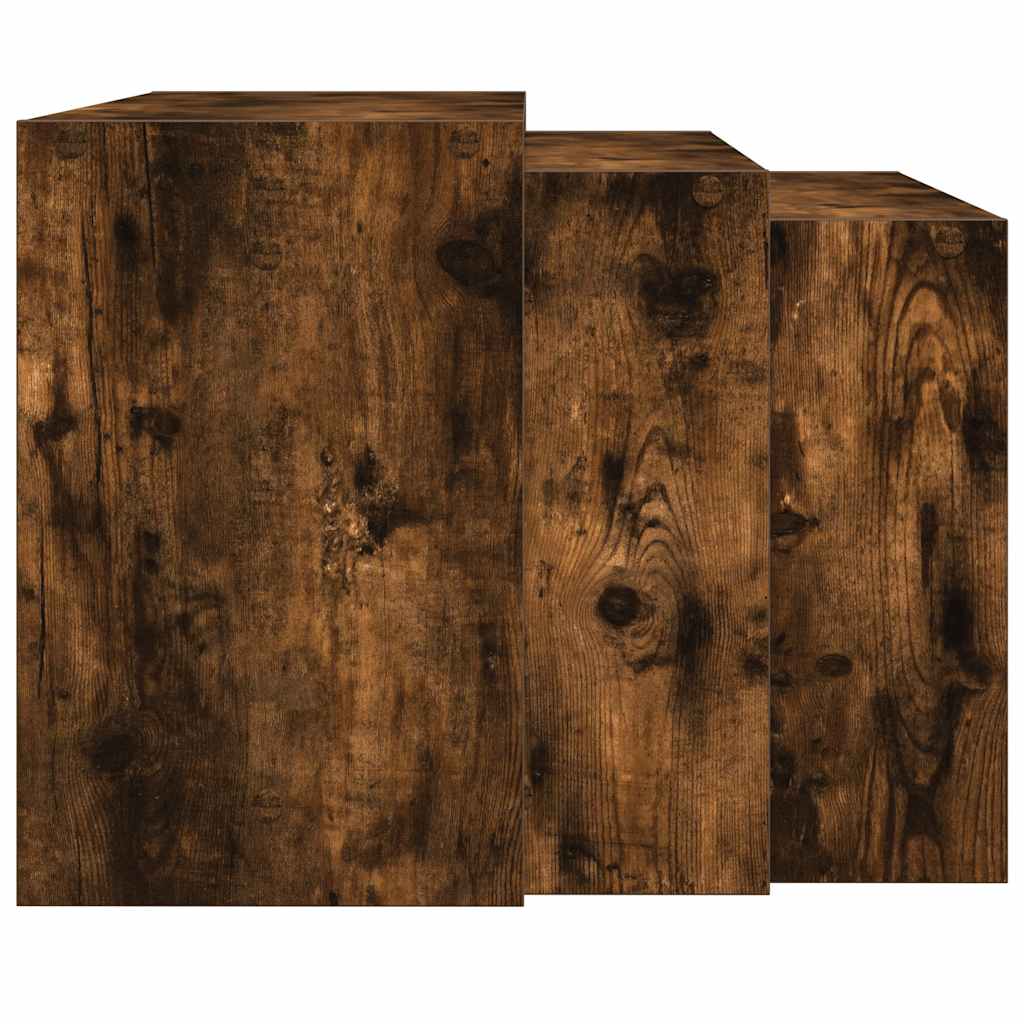 Smoked Oak Nesting Tables Set of 3 - Engineered Wood Elegance