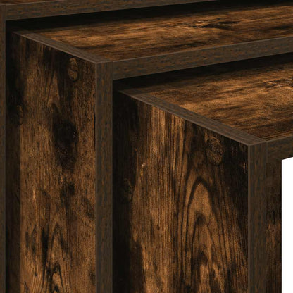 Smoked Oak Nesting Tables Set of 3 - Engineered Wood Elegance