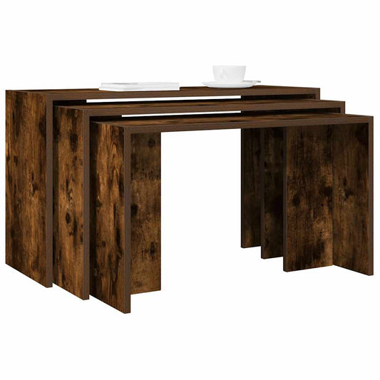 Smoked Oak Nesting Tables Set of 3 - Engineered Wood Elegance