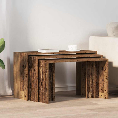 Rustic Charm: 3-Piece Old Wood Nesting Tables Set