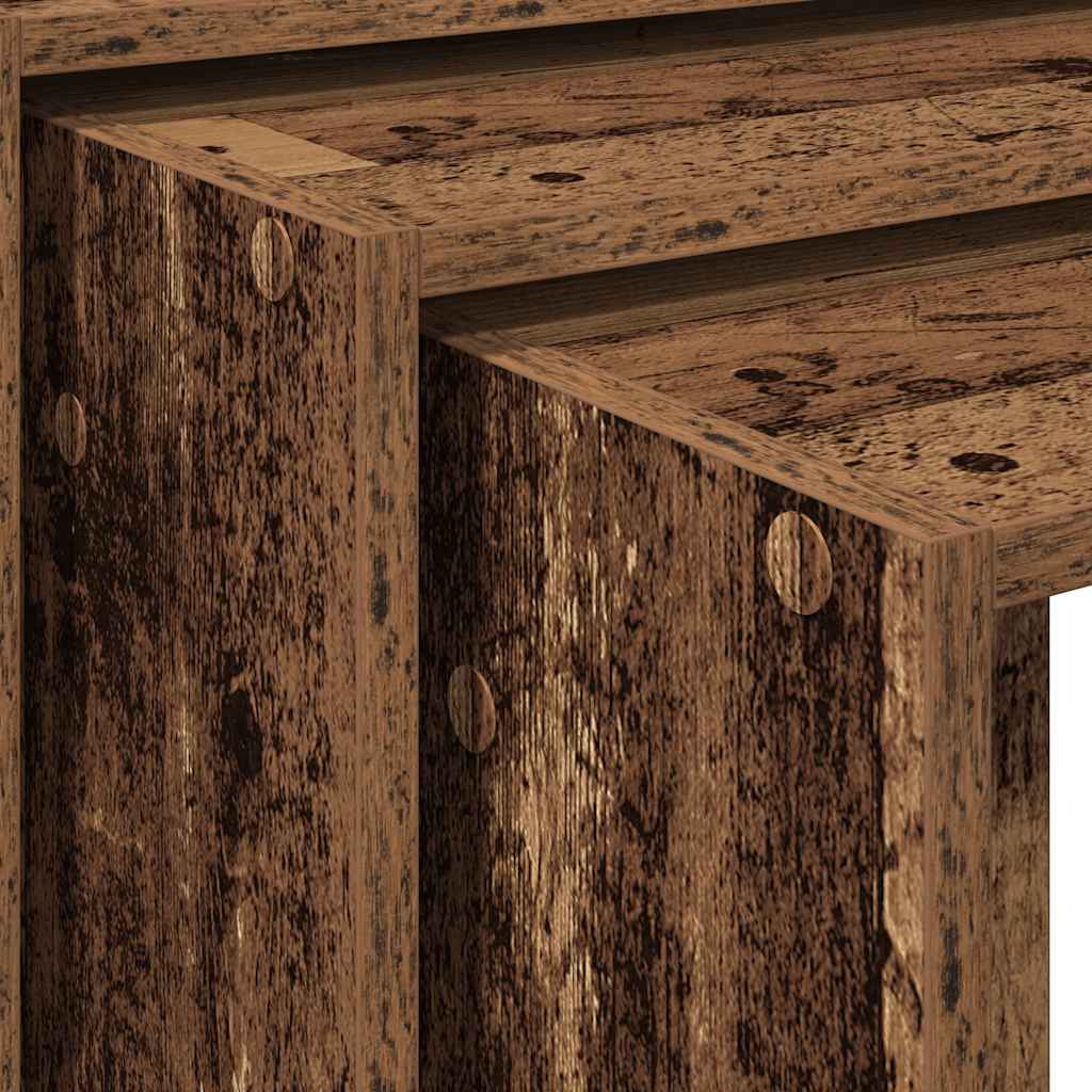 Rustic Charm: 3-Piece Old Wood Nesting Tables Set