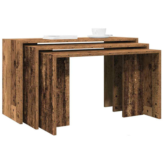 Rustic Charm: 3-Piece Old Wood Nesting Tables Set