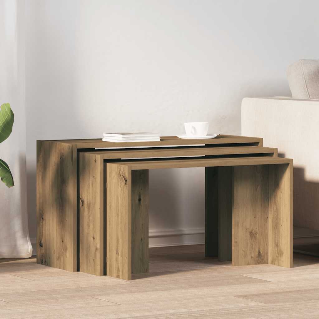 3-Piece Nesting Tables, Artisan Oak, Engineered Wood Design