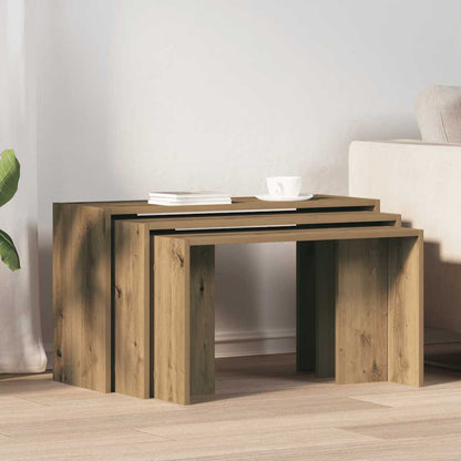 3-Piece Nesting Tables, Artisan Oak, Engineered Wood Design