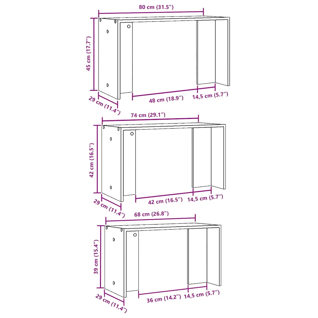 3-Piece Nesting Tables, Artisan Oak, Engineered Wood Design