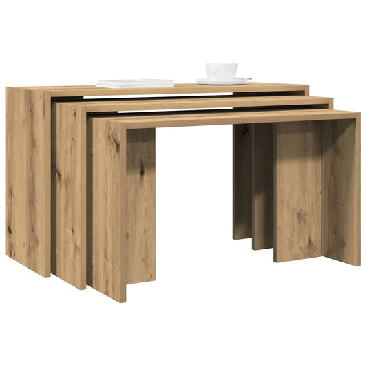 3-Piece Nesting Tables, Artisan Oak, Engineered Wood Design