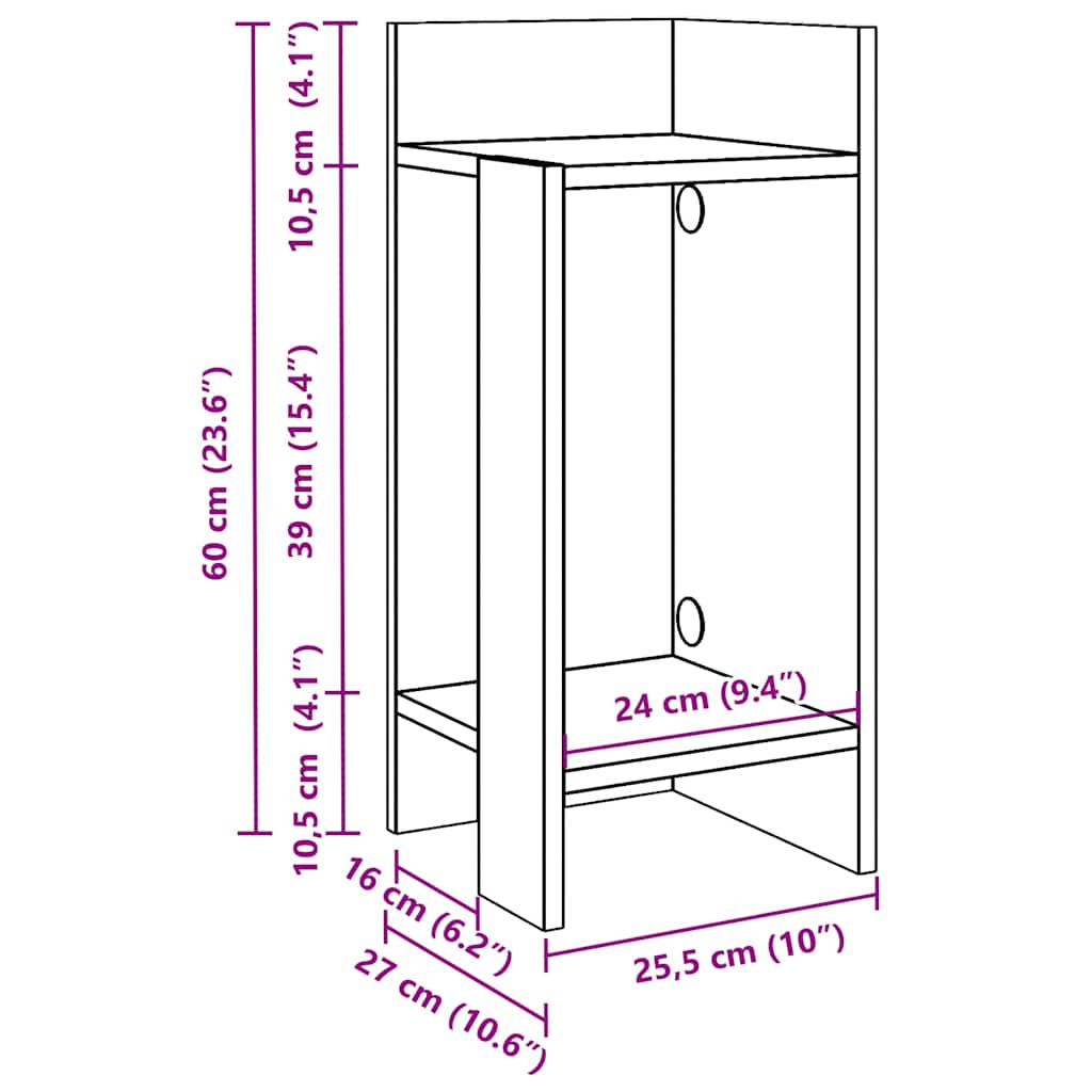 Concrete Grey Side Tables with Shelf - 2 Pcs, 25.5x27x60 cm