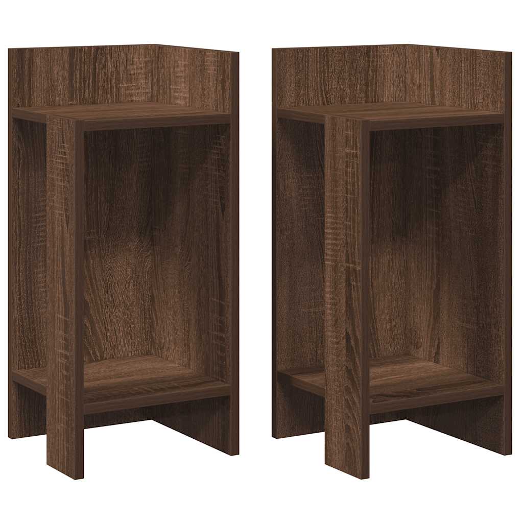 Brown Oak Side Tables Set of 2 with Shelf - 25.5x27x60 cm