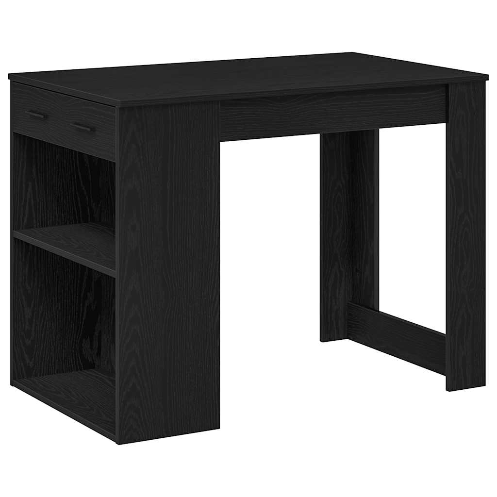 Black Oak Desk with Drawer & Shelf - 102x62x77.5 cm, Engineered Wood
